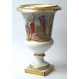 Early 19th century French ceramic vase, having painted figures of Roman soldiers to the body and