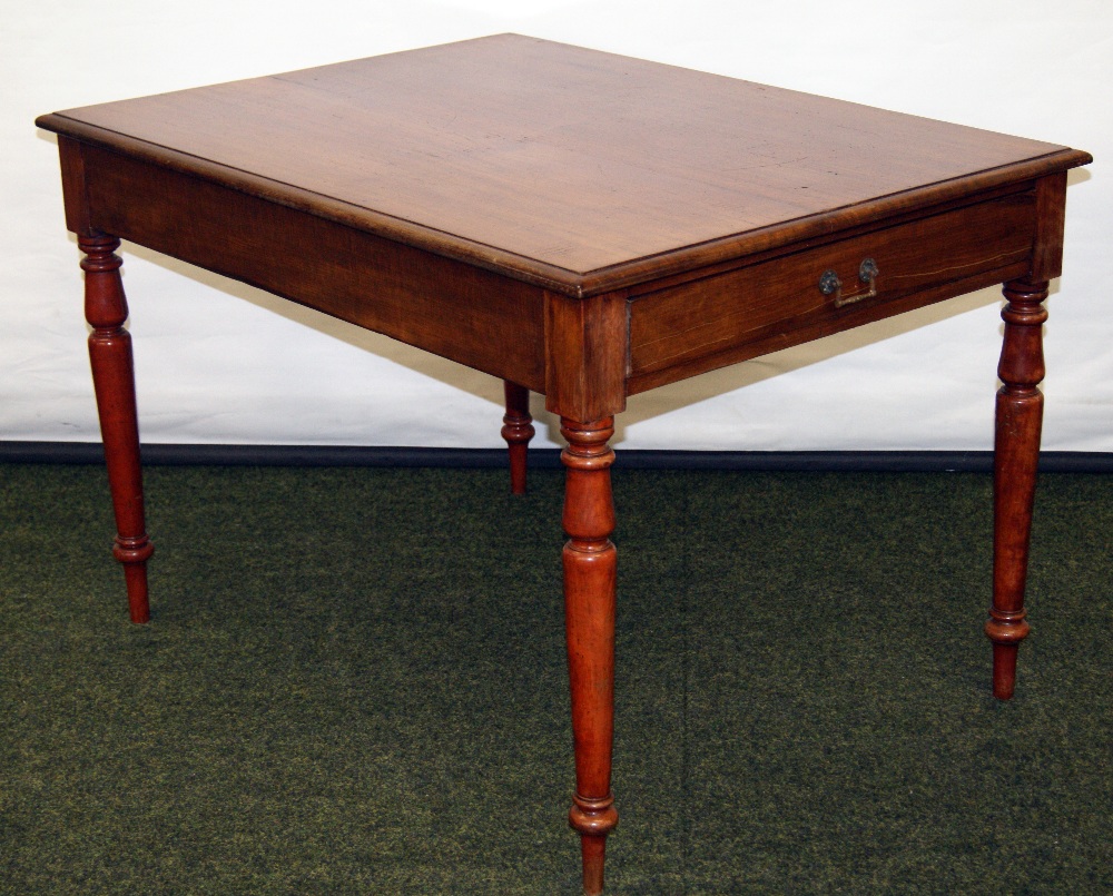 Mahogany library table with drawer at one end, raised on turned supports - Image 2 of 3