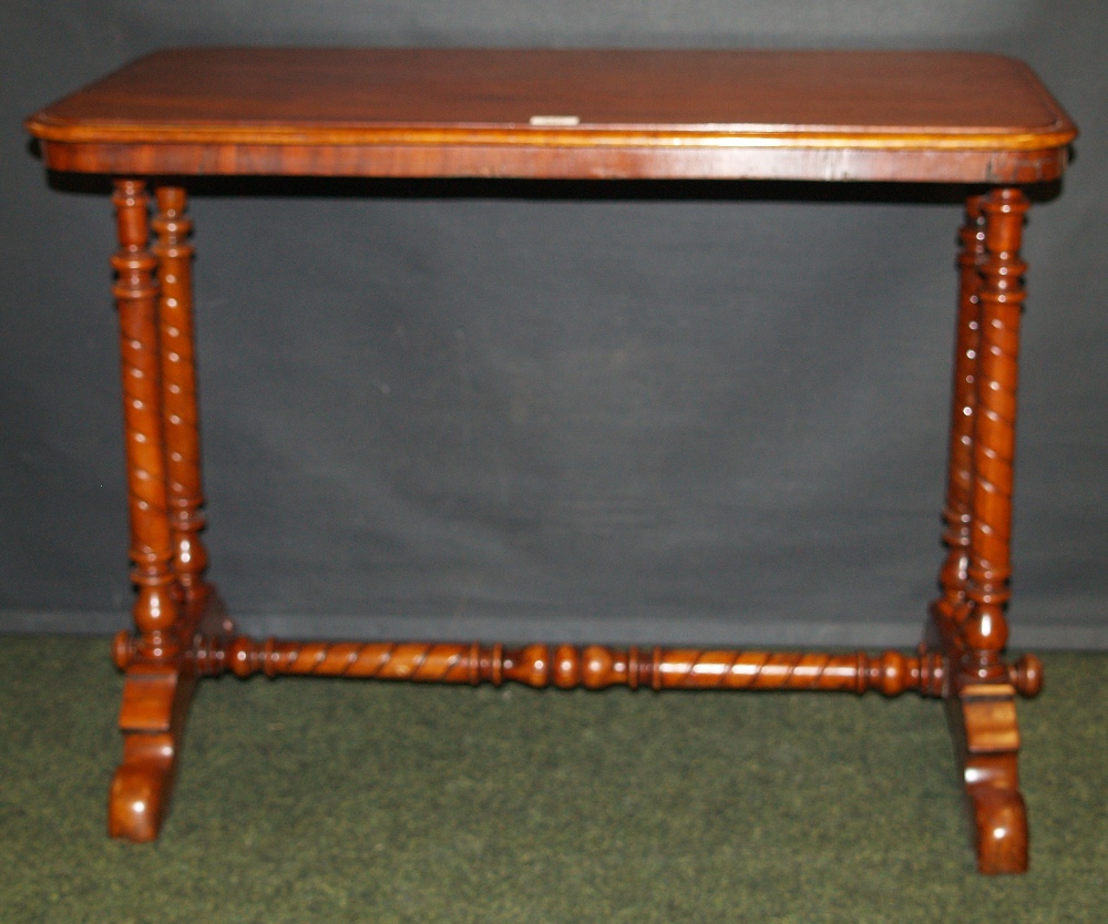Rectangular mahogany loo table with turned supports and understretcher - Image 2 of 2