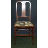 Pair of Edwardian inlaid mahogany bedroom chairs with upholstered pad seats