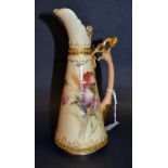 Royal Worcester, a tall water jug, glazed interior with painted and gilt blush decoration