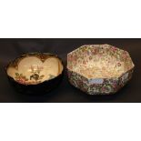 Decorative Satsuma bowl (A/F), plus a large floral bowl