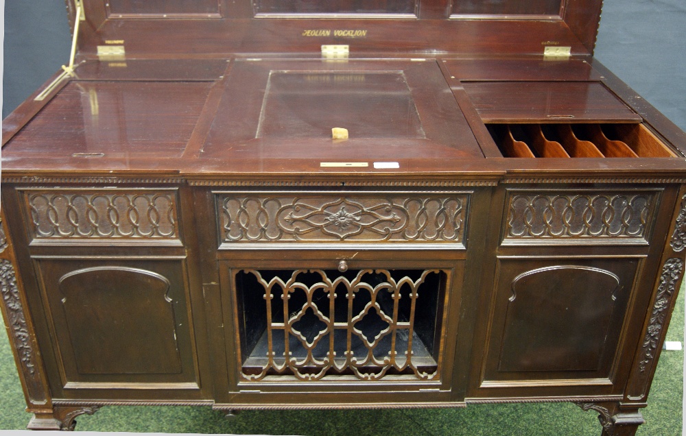 James Smith and Son for Aeolian Hall, a fine-cased gramophone in a neo-Gothic mahogany sideboard, - Image 4 of 5