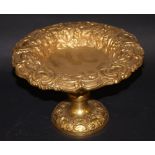 A heavily gilt repoussé-decorated pedestal bowl