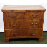 19th century French walnut and oak three-drawer commode chest,