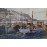 H. J. Bowyen, watercolour believed to be a Welsh harbour scene.