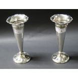 Pair of hallmarked silver trumpet vases