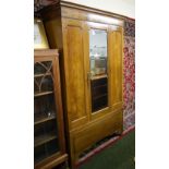 Light mahogany single mirrored door wardrobe with drawer below