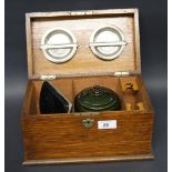 Oak tobacco box with Royal Doulton mixing pot inside,