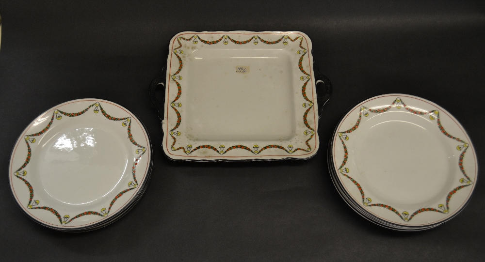 Dessert service by Sutherland China comprising eight side plates and a cake plate