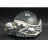 An Art Deco aluminium table lamp in the form of a motorcycle with rider,