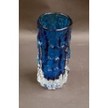 Whitefriars bark-effect glass vase in blue