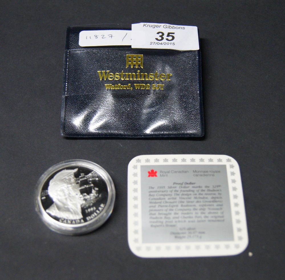 Royal Canadian Mint, a 1995 silver proof dollar,