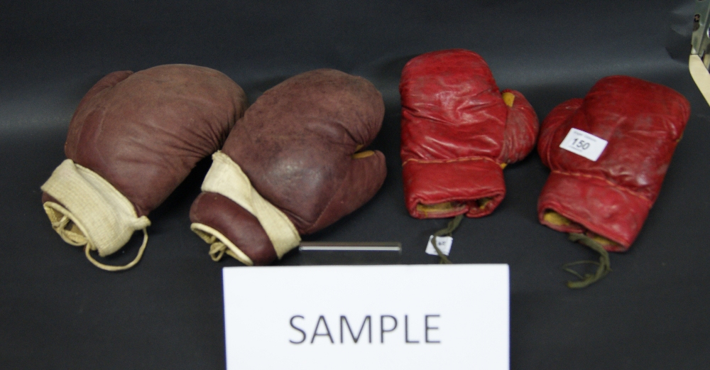 Vintage leather boxing gloves (two pairs) and other items