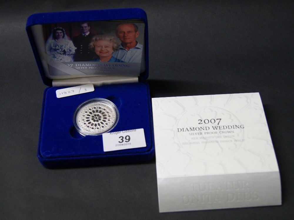 Royal Mint, a 2007 Diamond Wedding silver proof crown, encapsulated,