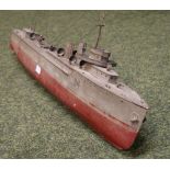 Large steam powered scratch-built naval destroyer ship CONDITION REPORT; Approximate length 100cm