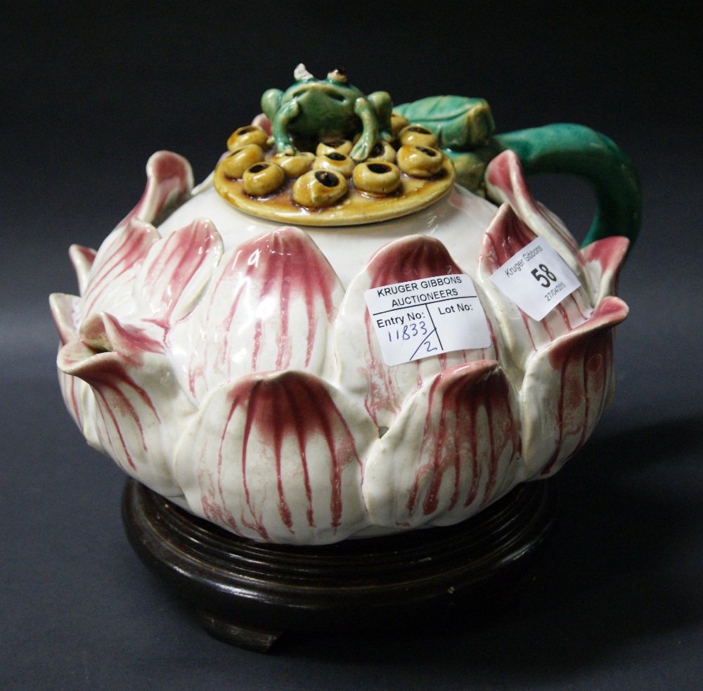 Early Victorian Majolica teapot,