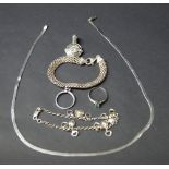 Mixed silver items to include a 45cm herringbone chain, a small silver pendant, a silver bracelet,