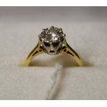 An 18ct yellow gold and platinum claw-set solitaire diamond ladies' engagement ring,