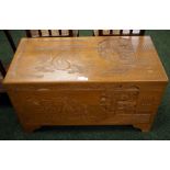 Highly carved Oriental carved camphor wood chest