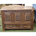 An oak panelled 18th century mule chest,