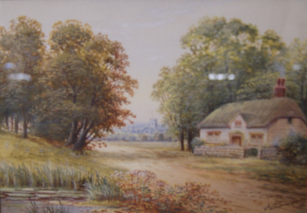 B O Humphreys watercolour of an English cottage scene.