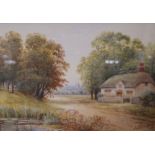 B O Humphreys watercolour of an English cottage scene.