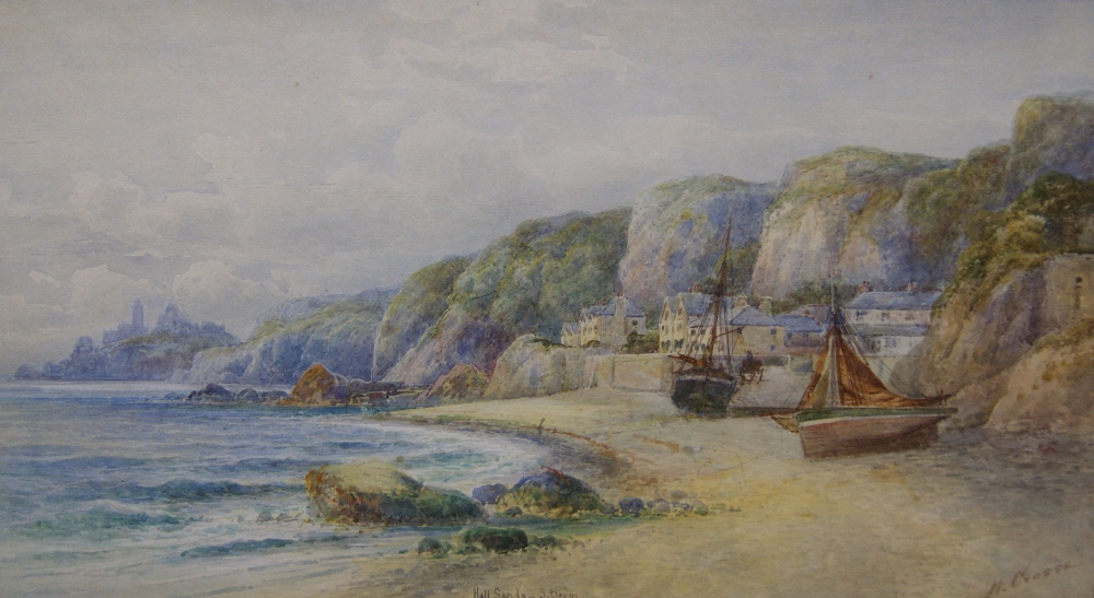 M. Grosse, a pair of watercolours. 'Hall Sands, South Devon' and 'Lynmouth, North Devon'. - Image 5 of 6