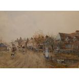 Fred Finch, a watercolour of a rural village scene, signed to the lower-left.