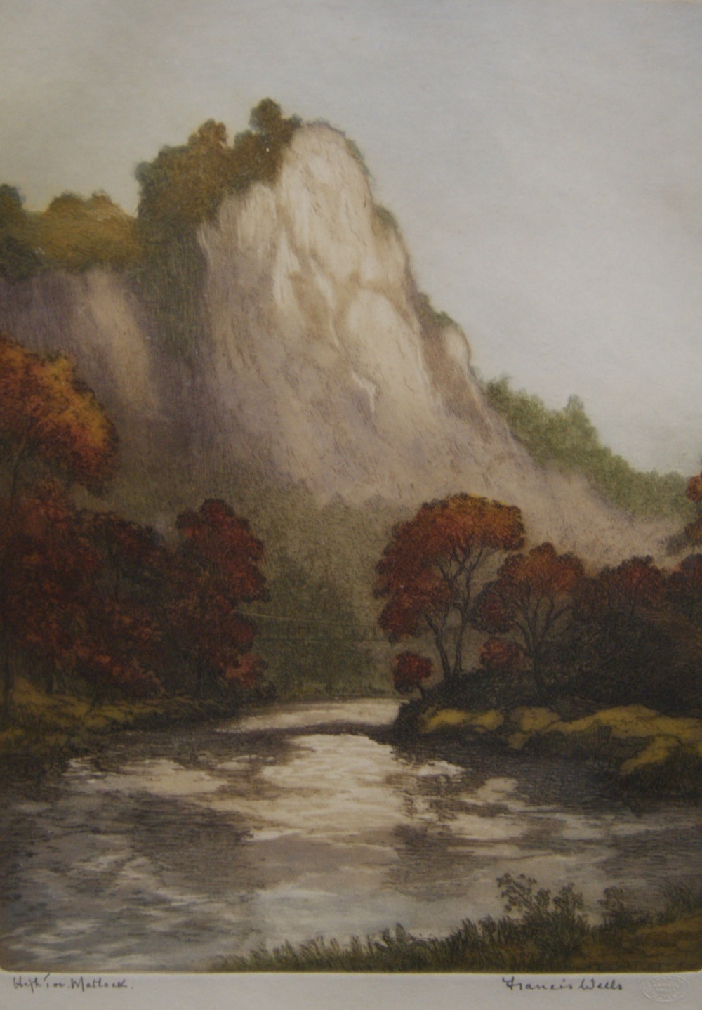 Francis Wells, a coloured artist's proof engraving "High Tor, Matlock".