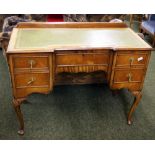 19th Century ladies' mahogany bonheur du jour with a green and gilt tooled leather insert