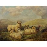 An 18th/19th Century English school oil on canvas depicting a flock of sheep with rams, unsigned.