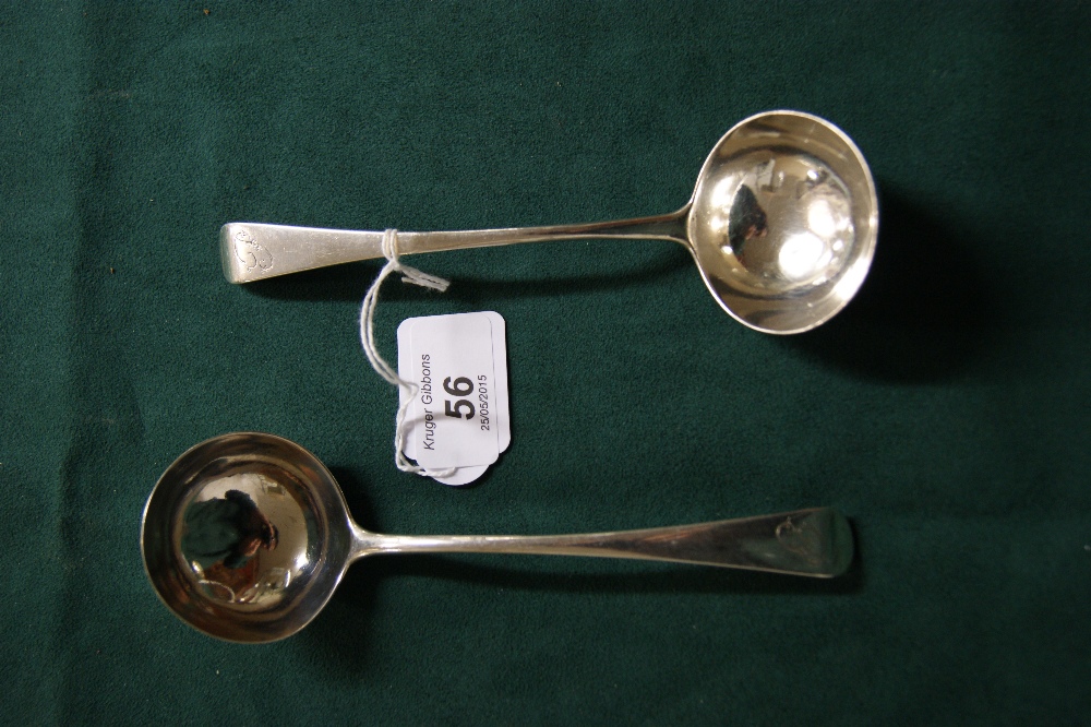 Richard Crossley, a hallmarked silver pair of Georgian sauce ladles (165mm & 170mm,