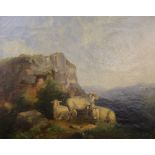 An 18th/19th Century oil on canvas of three sheep on a hilltop,