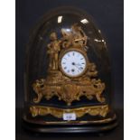 French gilt spelter-cased mantel clock with a circular enamelled dial together with gilt wood stand