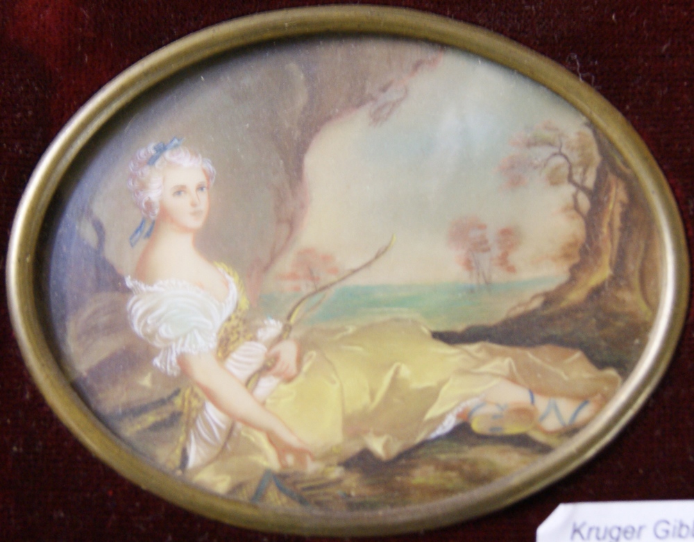 An oval miniature painting, possibly on vellum.
