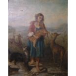 H Howerd (19th century), an oil on canvas of a shepherdess with animals.