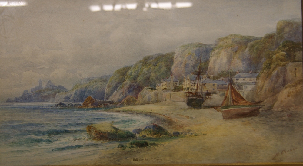 M. Grosse, a pair of watercolours. 'Hall Sands, South Devon' and 'Lynmouth, North Devon'. - Image 4 of 6