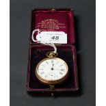 Boxed 9ct gold open-faced crown wind pocket watch with white enamelled dial