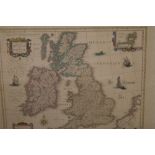 After Willem and Johan Blaeu, a reproduction coloured map of Britain.