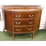 Mahogany bow-front sideboard, three drawers flanked by two cupboard doors.