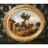 Impressive pair of Victorian oil on convex glass figural scenes,