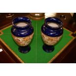 Pair of Royal Doulton vases with blue ground and gilt
