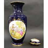 Large blue Limoges vase