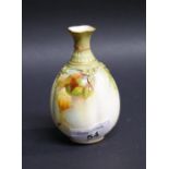 Royal Worcester; a miniature painted bud vase CONDITION REPORT; visible restoration to the body.