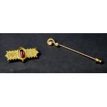 10K gold stickpin with pearl and diamond,