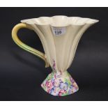 Clarice Cliff single-handled vase (My Garden) CONDITION REPORT; Overall good condition, the colour