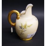 Royal Worcester; a small jug, painted floral detail against a blush ivory ground with gilt