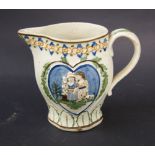 A rare late 18th Century Pratt ware jug of "Mischievous Sport/Sportive Innocence" pattern with