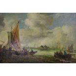 A pair of small Dutch oils on panel, shipping scene and canal scene, both indistinctly signed.